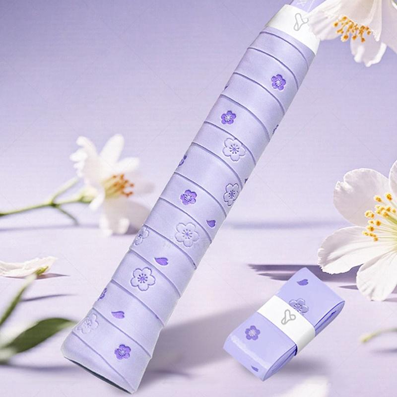 1Pc Pu Badminton Handle Wrap Tape Non-Slip Cherry Blossom Print Badminton Overgrip Sweat-Absorbent Badminton Racket Handle Grip
