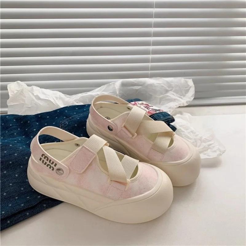 Fashion 2024 New Sports Women's Sandals Shoes Closed Toe Suit Female Beige Espadrilles Platform Wedge Summer Heels Increasing Height