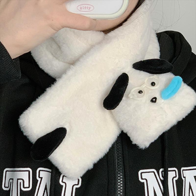 Cute Snotty Puppy Dog Plush Scarf Winter Warm Cold-Proof Neck Guard Scarf Student White Scarf Girly  Accessory Christmas