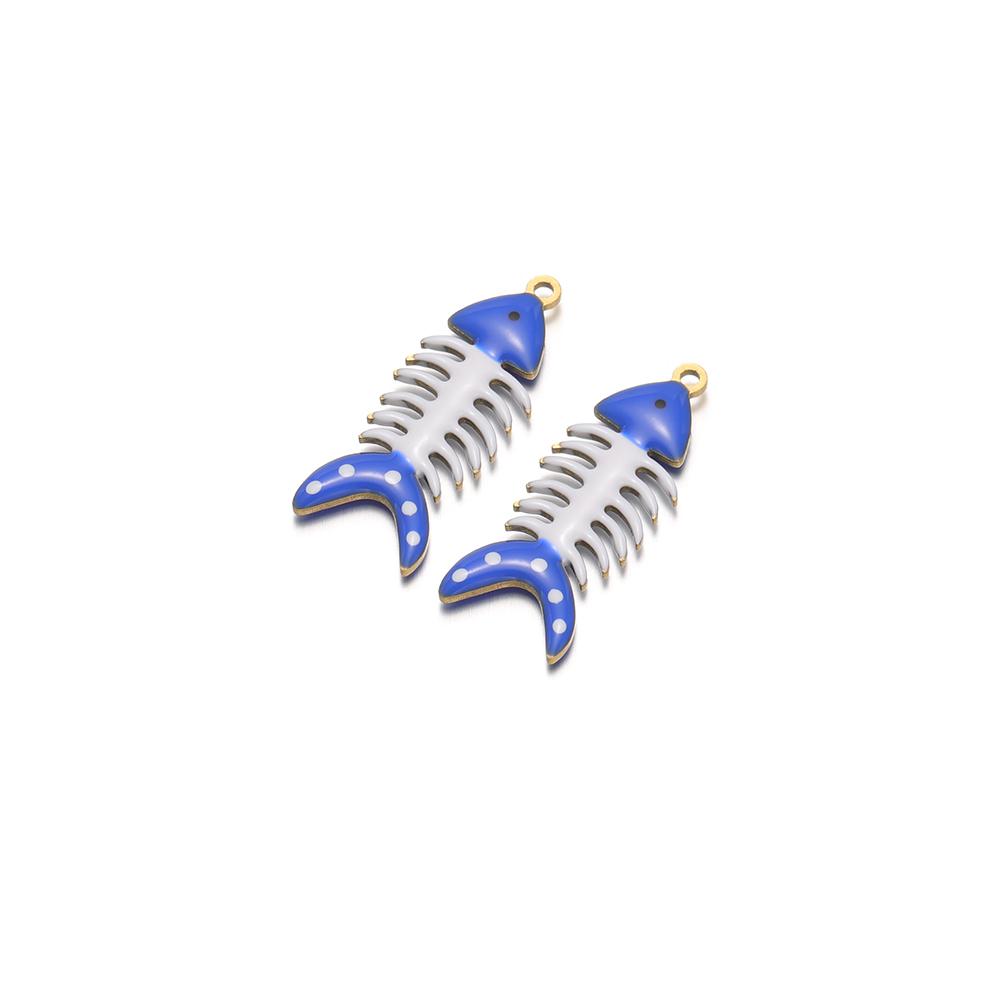 5Pcs Gold Stainless Steel Enamel Fish Bone Charms for DIY Jewelry Women Bracelet Necklace Findings Earrings Pendant Making