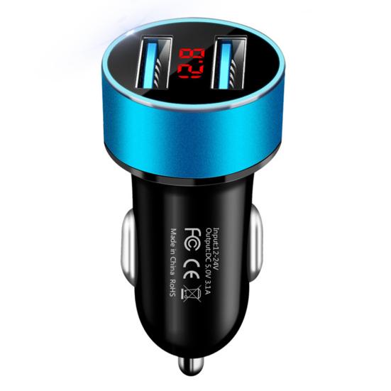 3.1A Car Charger Dual USB Port Quick Charging Aluminum Alloy LCD Display Mobile Phone Adapter for Phone