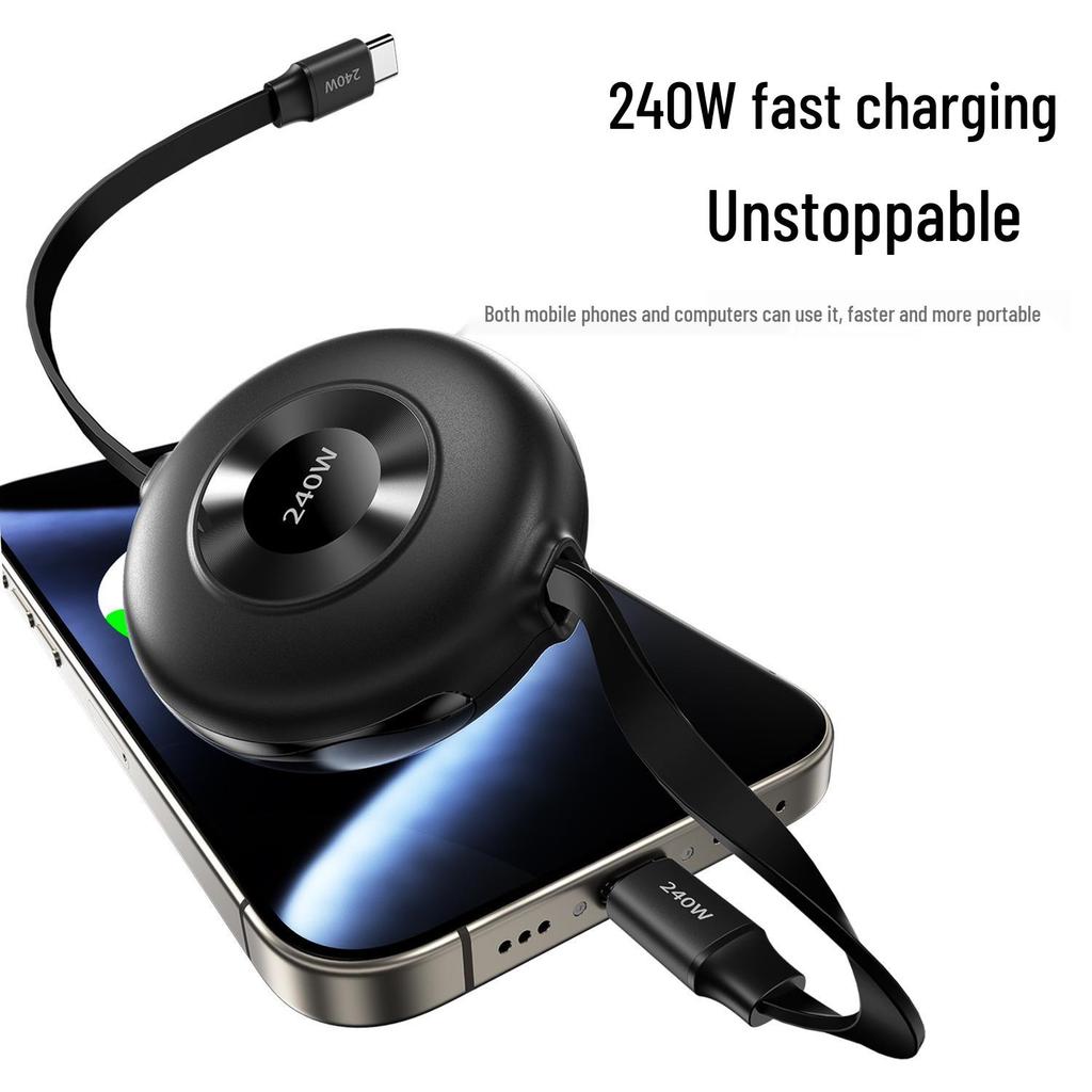 240W Fast Charging Retractable Dual Type-C Cable for Apple, Huawei, Laptops, and Phones