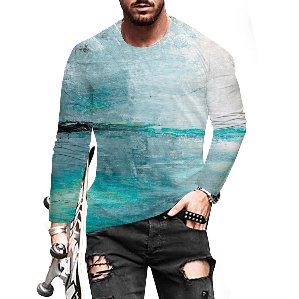 Spring and Autumn Round Neck 3D Artistic Printed T-shirts Fashionable Casual Long Sleeved Men's T-shirts