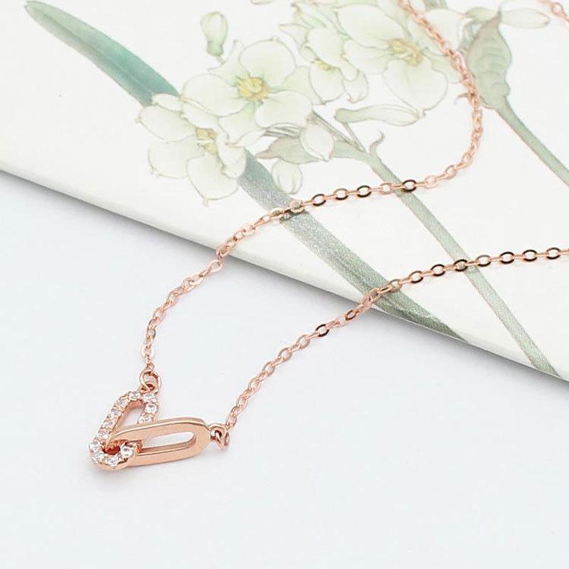 Purple Gold Diamond Double Ring Fashion High-End Collarbone Chain Plated Rose Gold Necklace Women