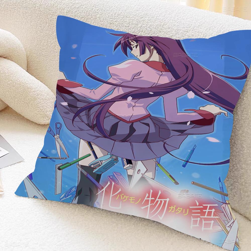 Monogatari Anime Cushion Cover Car Throw Pillow Case For Sofa Car Christmas Gift 40x40cm 45x45cm