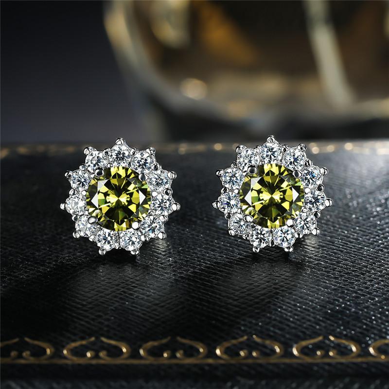 Cute Female Small Red Round Earrings Crystal Stone Fashion Silver Color Wedding Double Stud Earrings For Women