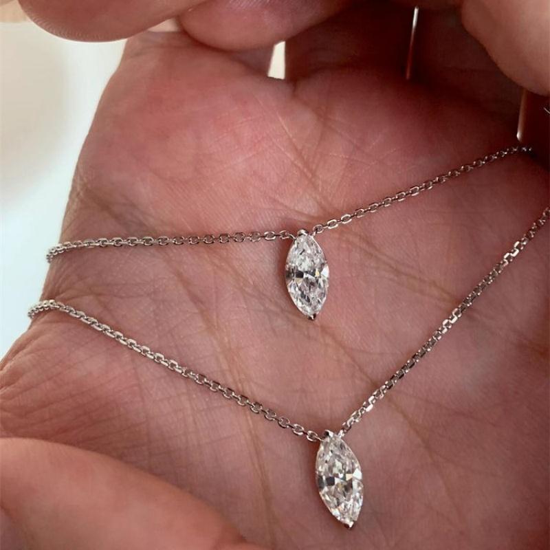 Stainless Steel Waterproof Silver-Plated Horseeye Zircon Pendant Necklace for Women Luxury Clavicle Chain Jewelry Christmas Gift