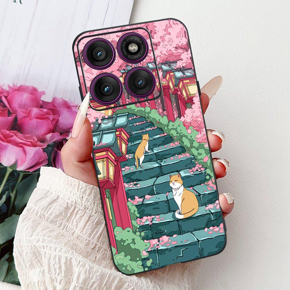 For Motorola Edge 60Pro XT2507-1 Back Cover For Motorola Edge 60 Pro Case Cute Cartoon Luxury Flower Painted Black Silicone 6.7"