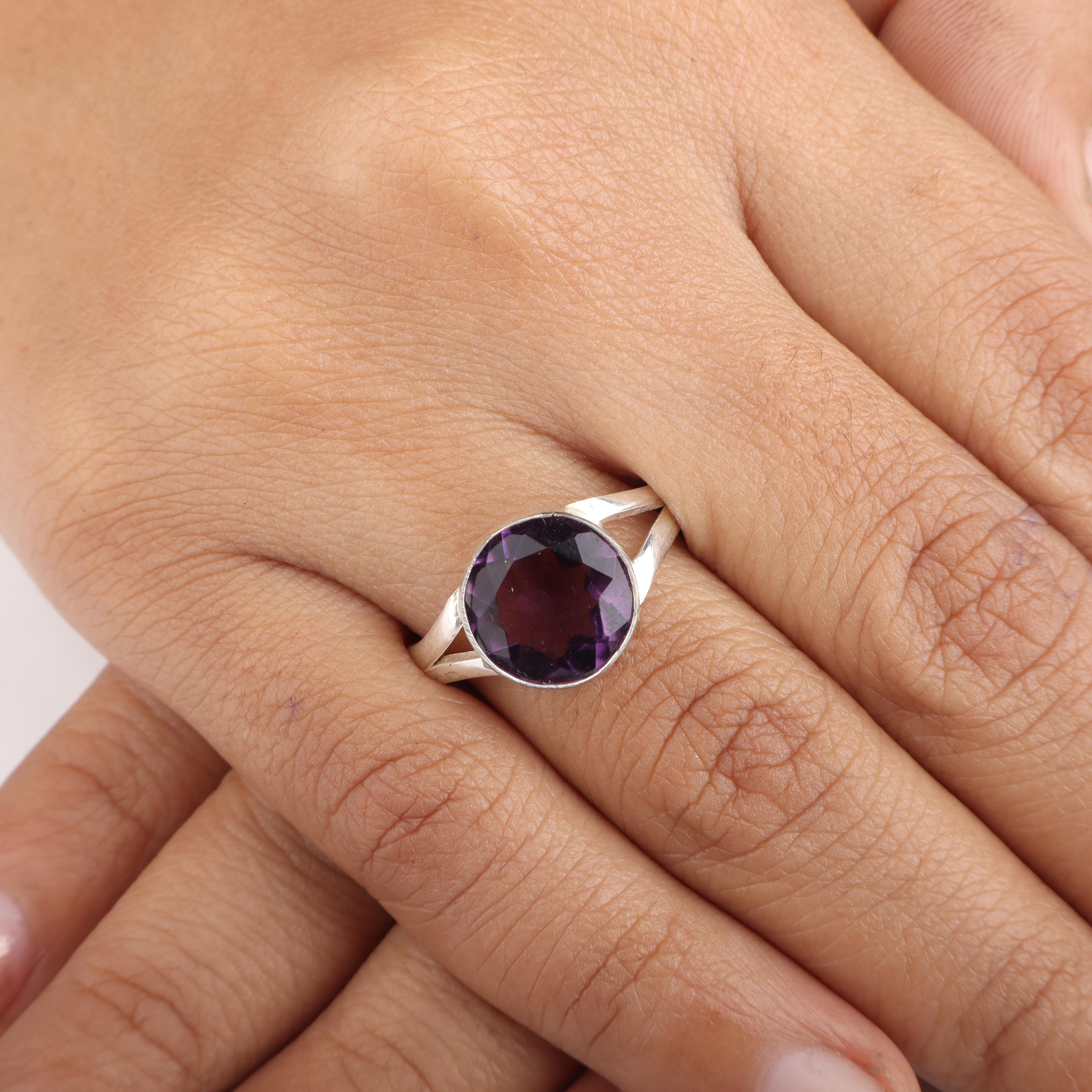 

Amethyst Gemstone Silver Ring, 925 Sterling Silver, Elegant Women Jewelry, February Birthstone Gift, Handmade Gemstone Jewelry RR-83-8 13