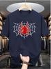 Summer Male Casual White T Shirt Retro Red Spider Web Print Soft Cotton Short Sleeve Dark Hip Hop Minimalist Street Top