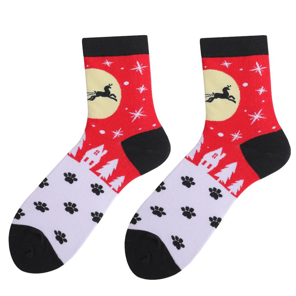 Adult Christmas Christmas Tree Snowflake Wave Pattern Ethnic Style Warm Absorbent Odor-Resistant Mid-Calf Socks