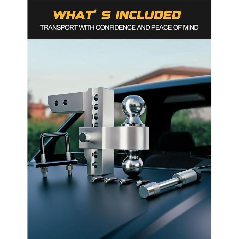 Trailer Tow Hitch for 2 Inch Receiver, Adjustable Truck Towing Hitches with Hitch Tightener, Heavy Duty 6 Inch Drop Down/Rise Up