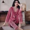 Women’s Pleuche Pajama Set Spring Fall Winter Long Sleeve Top and Pants Two Piece Loungewear