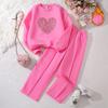 Girls' Big Kids 2-Piece Outfit Set Heart Print Long Sleeve Sweatshirt with Casual Wide Leg Pants Trendy Fall Winter Wear