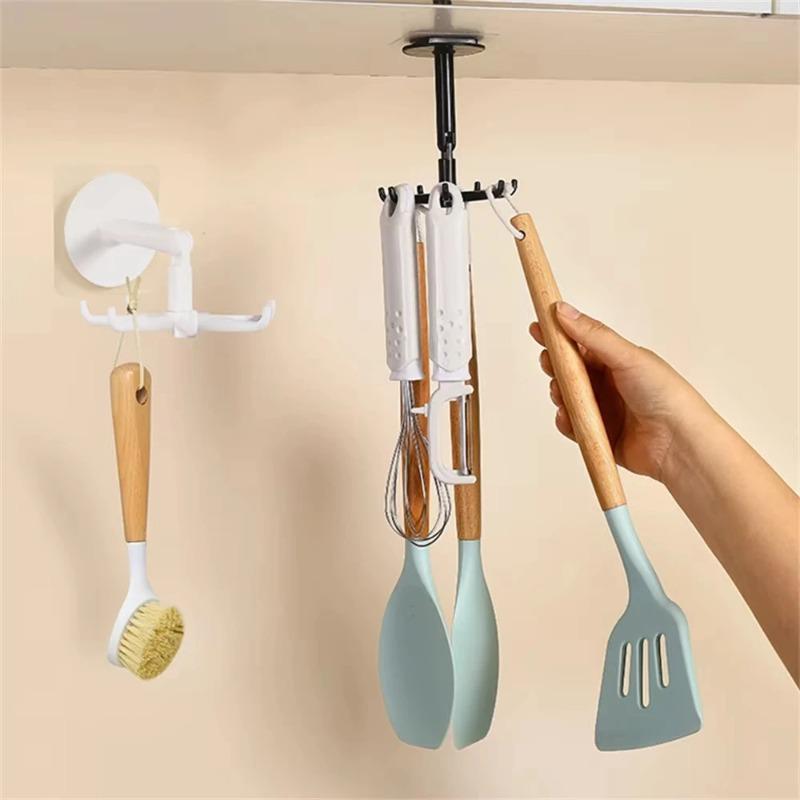 2PCS Upgraded Multi-function Rotatable 6-claw Hook 360 ° Seamless Punch Free Hook Kitchen Storage Hook Self Adhesive Bath Hooks