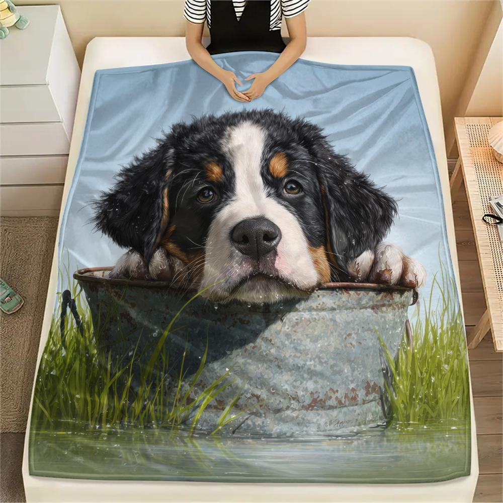 Süße Berner Sennenhund-Muster Flanelldecke, Hohe Qualität, Bequem für alle Jahreszeiten, Heimdekoration, Wärme und Komfort, Perfekt für Geschenke.
