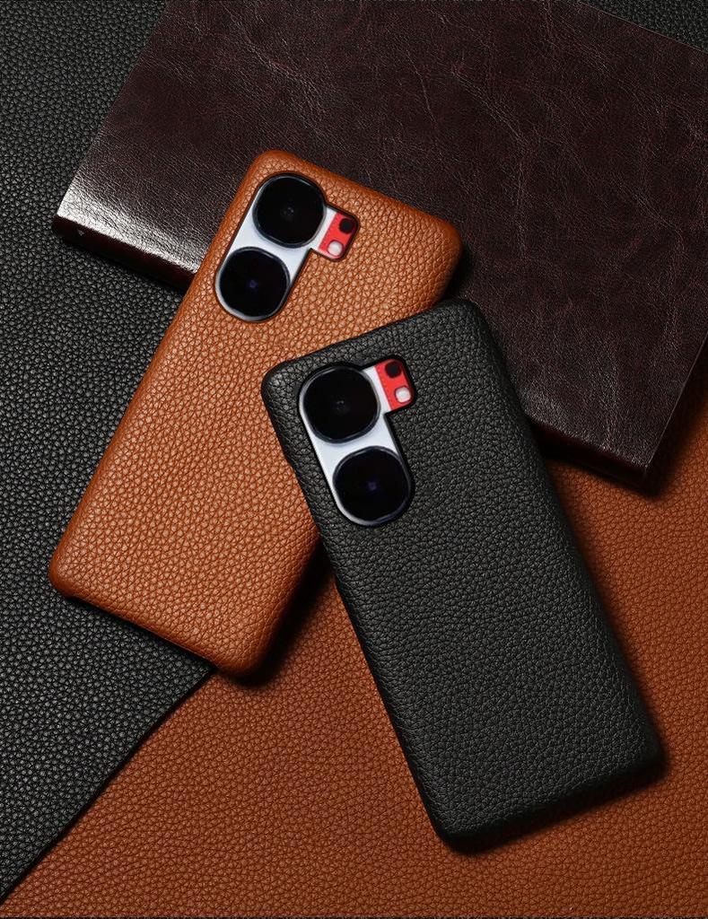 iQOO Neo9 & Neo9 Pro Genuine Leather Cowhide Lychee Pattern Half-Cover Case