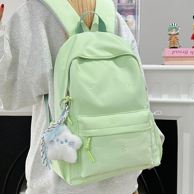 Girls' Versatile Shoulder Bag: Cute Embroidered Bow Backpack for Students and Travel