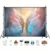 2D Magical Pastel Angel Wings Wall Tapestry, Sparkling Fantasy Feather Scene Backdrop for Living Room