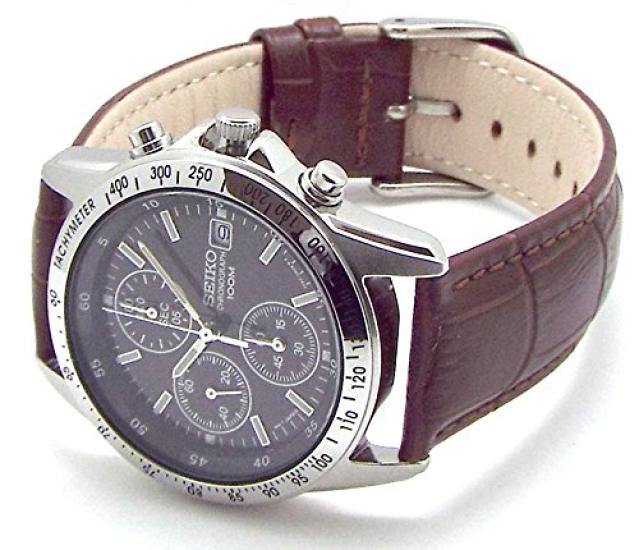 SEIKO Chronograph Watch with Genuine Leather Officially Distributed In Japan by Black and Deep Brown Strap, Seiko, Strap, SND367P1-DB [Used]