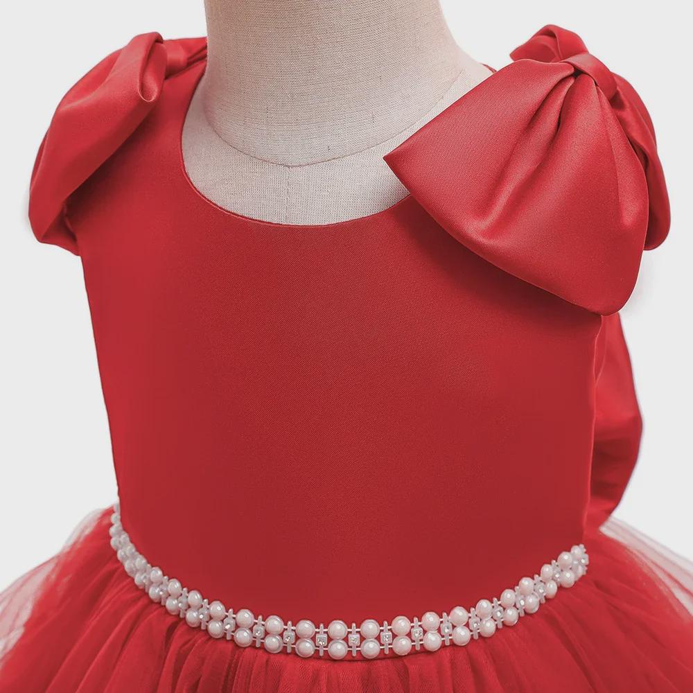 Girls' Satin Beaded Princess Dress - Children's Cake Mesh Evening Gown