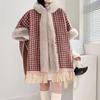 Women's Autumn/Winter Hooded Cape with Chinese Frog Button and Rabbit Fur Shawl, Plus Velvet Woolen Coat.