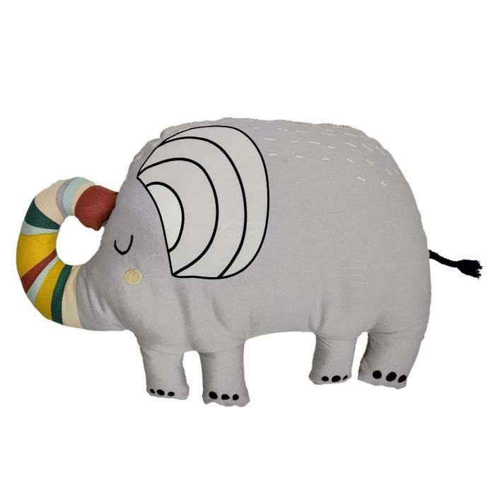 Coussin - Éléphant - 50 X 35 Cm - 100% Coton - Style Enfant