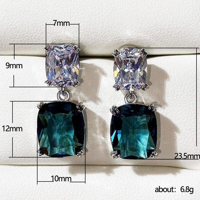BELLA BOX Blue Cubic Zirconia Dangle Earrings Brilliant Women's Accessories Silver Color Luxury Fashion Wedding Party Jewelry