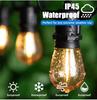 S14 1W Gold Plated E26 LED Garland Festoon String Light 10m 48ft IP45 Rated Dimmable Rechargeable Outdoor Garden Holiday Camping