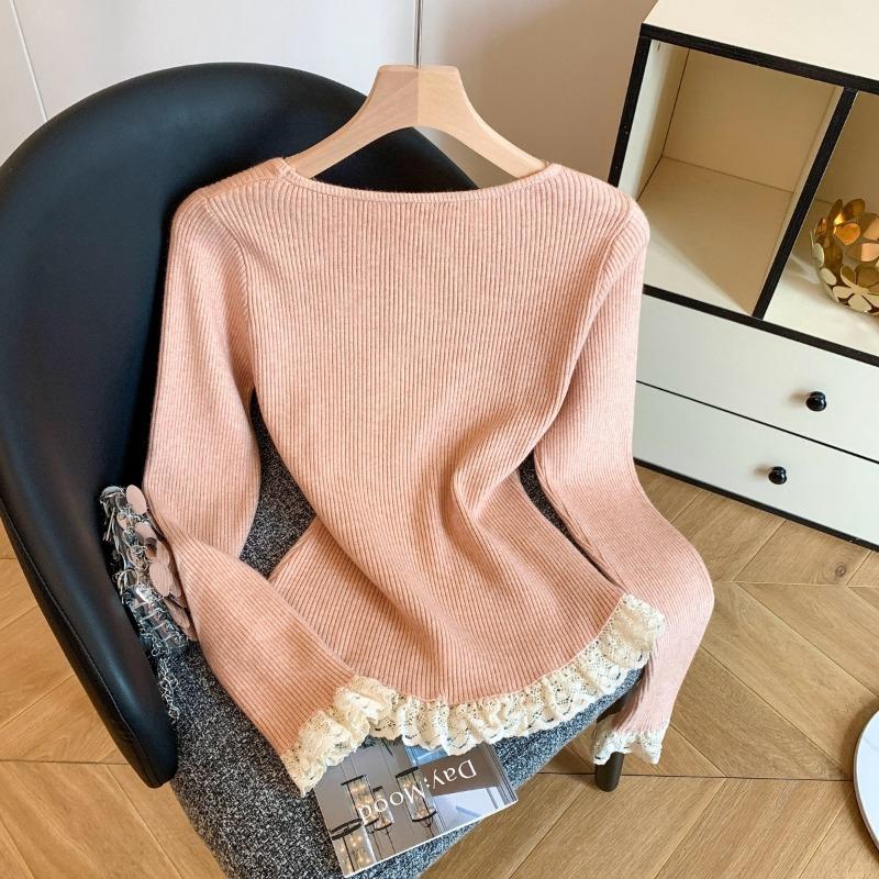 Lace knitted sweater women's inner fit autumn and winter new high-end thickened sweater slim and thin bottoming shirt top