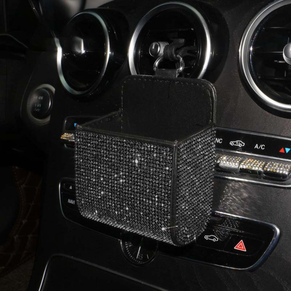 Shiny Sparkling Rhinestone Glitter Organizer Leather Vehicle Interior Accessory Vehicle Organizer