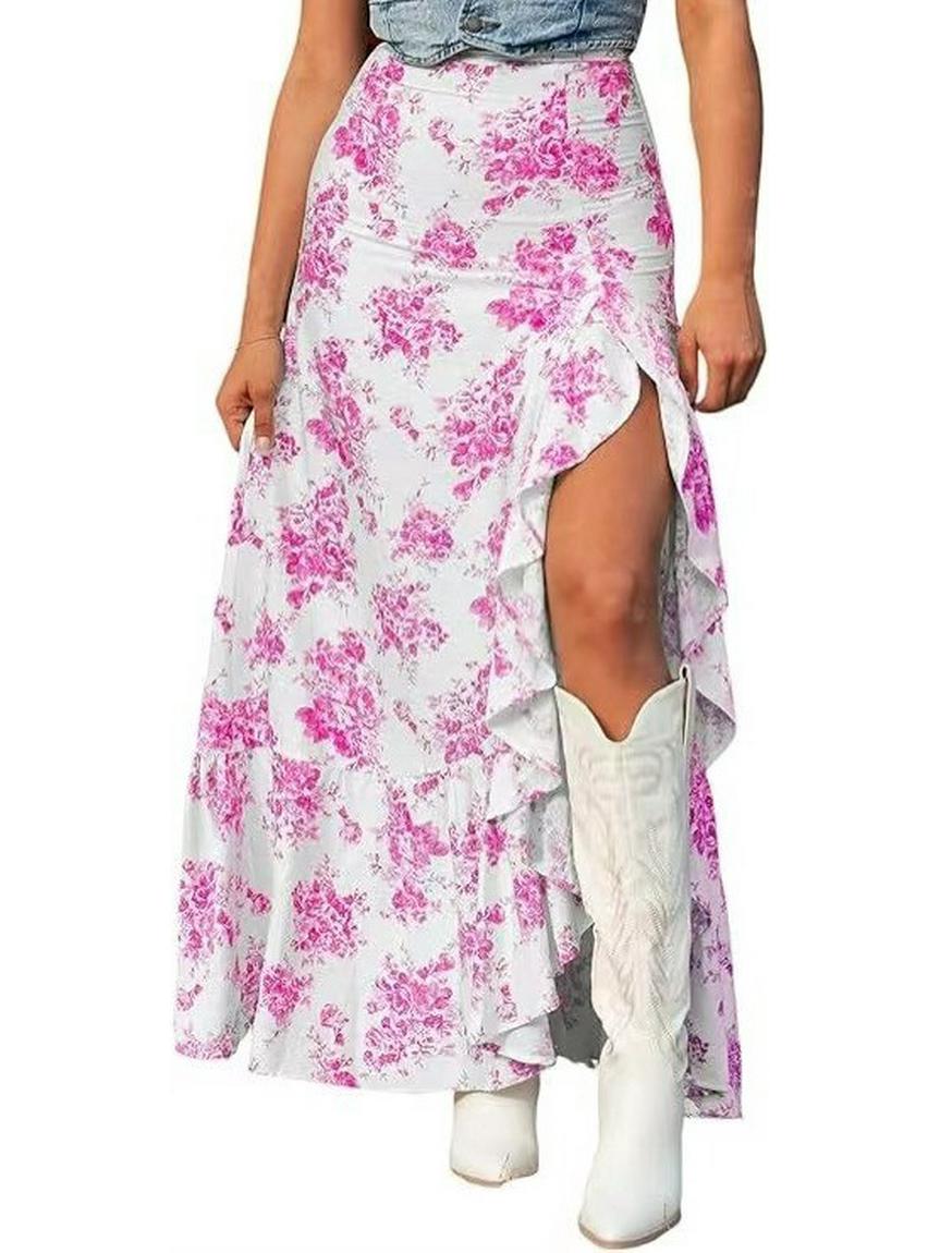 2025 Summer European & American Women s Foldable Irregular Ruffle Sexy Fashion Skirt Medium розовый