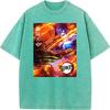 Demon Slayer Tanjirou Akaza Printed Tshirt Men Washed Cotton T-shirts Oversized Streetwear Manga Vintage Tee Harajuku Male Tops