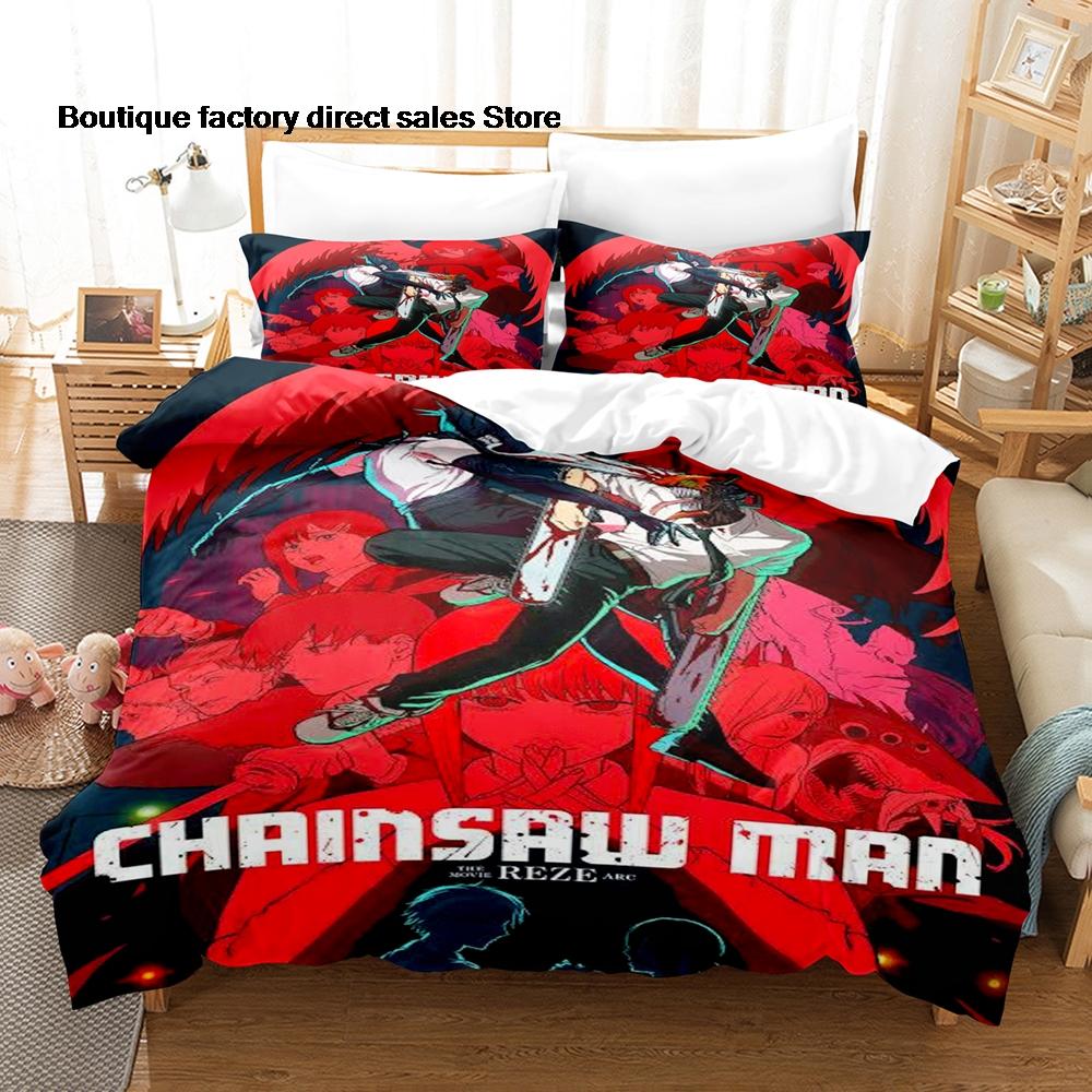 3Pcs Chainsaw Man Denji Anime Bedding Set 3D Print Shonen Manga Duvet Cover Pillowcases for Teens Fans Room Decor Gift Bed linen