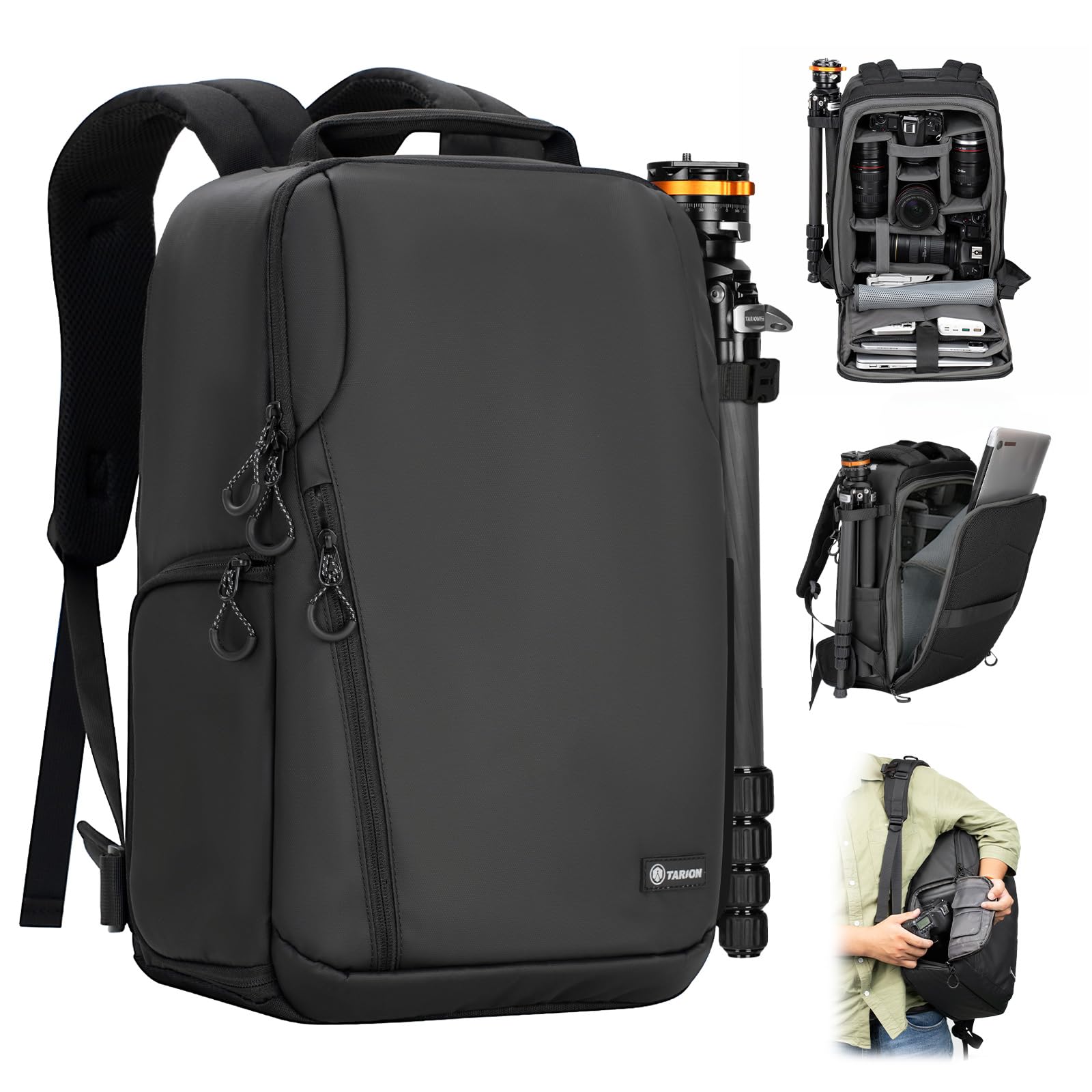 

Рюкзак для камери Водонепроникний рюкзак для камери 16L Сумка для фотокамери DSLR Зберігання на штативі Легкий водонепроникний рюкзак для професійної подорожі чорний