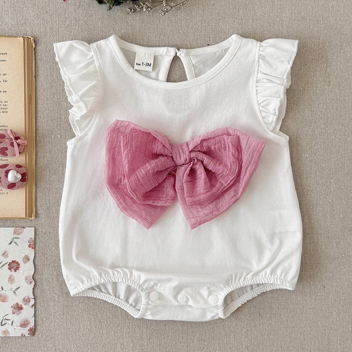 Korean Style Summer Newborn Romper: Baby Girl Bow Short Sleeve Bodysuit Jumpsuit 12-18 Months белый