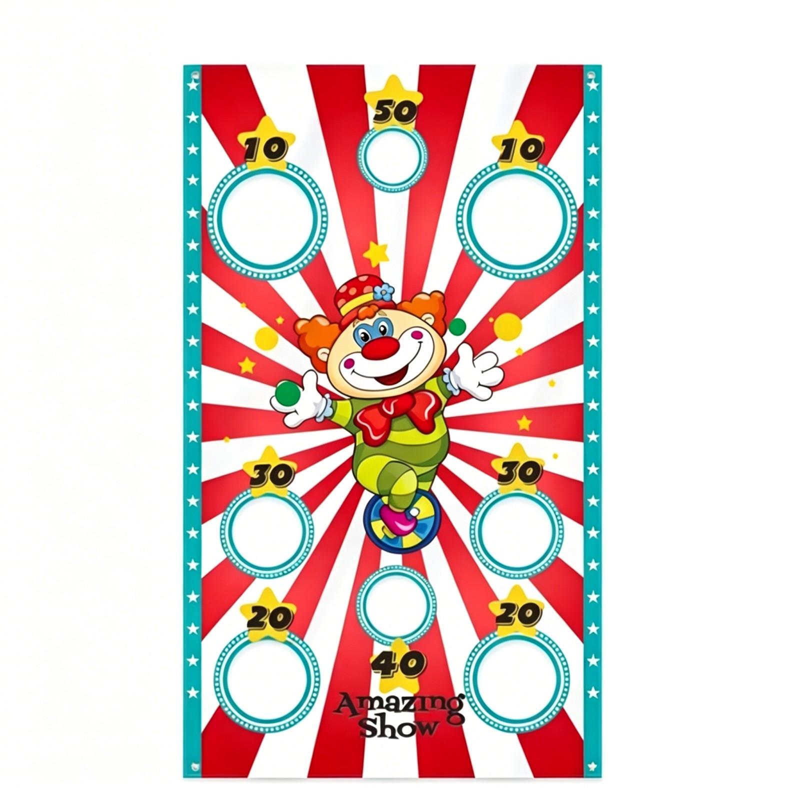 

Carnival Toss Game Banner with Clown Print for Circus Party Event Decorations and Interactive Activities for Kids and Adults one size