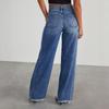 Damen Jeans High Waist Straight Wide Leg Denim Hose