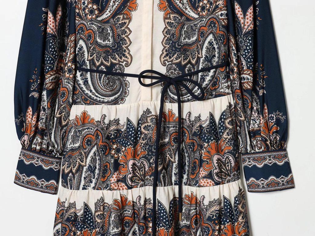 2026 Spring Women's Long-Sleeve Stand-Up Collar Layered Hem Dress 61546