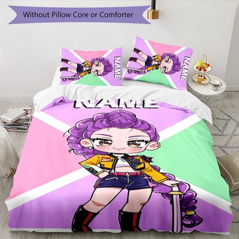 3pcs KPop Demon Hunters22 Cover Set - Personalized Name, HD Printed Bedding with 1 Cover and 2 Pillowcases - Perfect for Home Decor, Easy Care