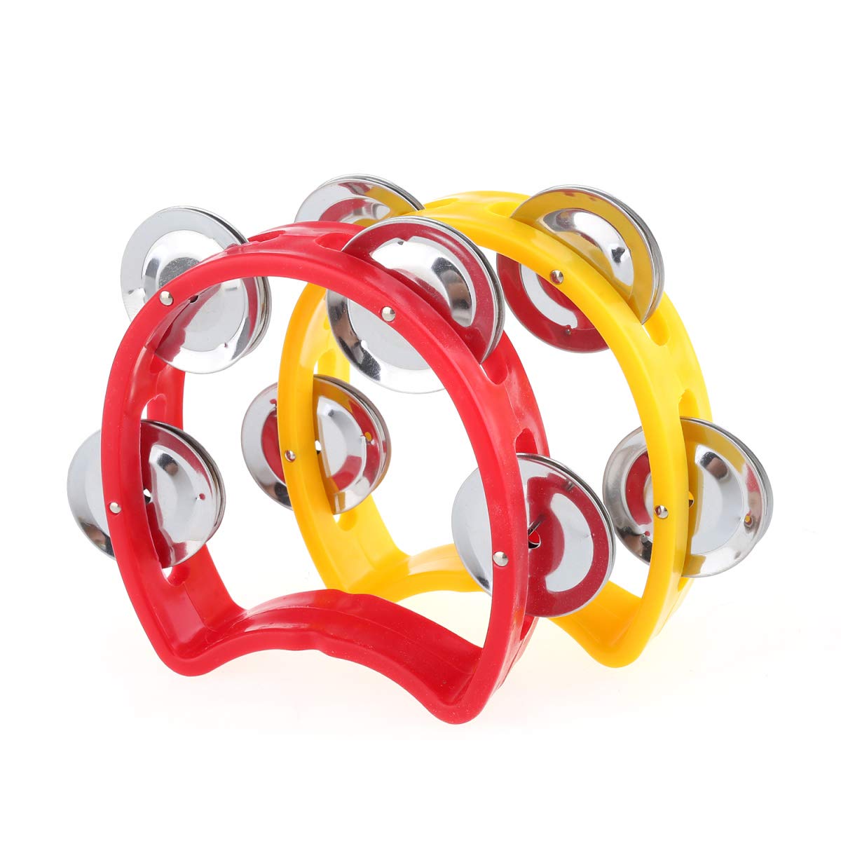 

Musiclily Plastic Half-Moon Tambourines, Red/Yellow (Pack of 2)