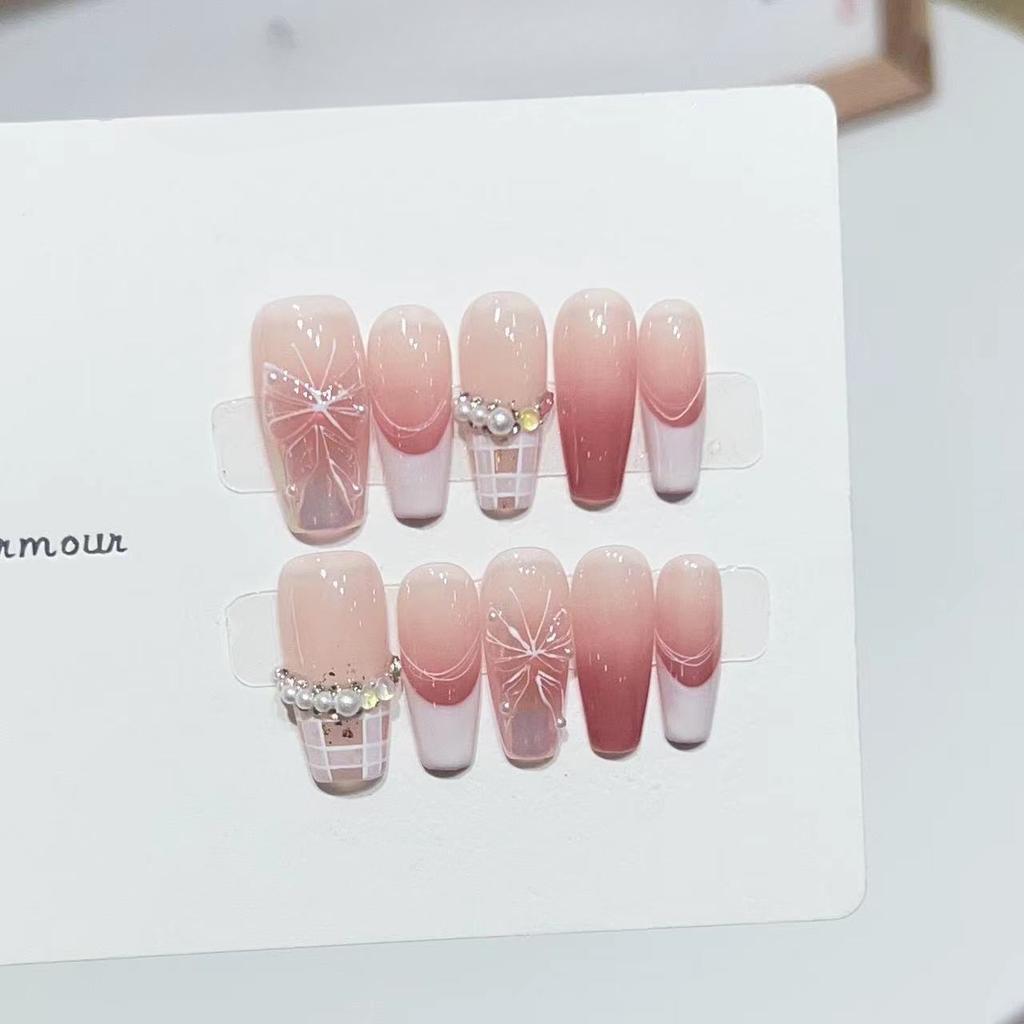 Bingxin Butterfly Wearing Armor Sweet and Cool Hot Girl Fake Nail Gradient French Nail Plate Removable Advanced Nail Art