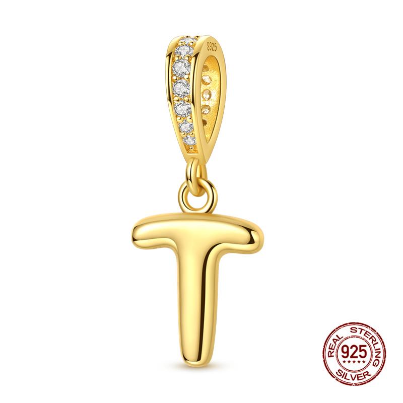 New In Original Charms Copper 26 Golden Letters A-Z Charm Bead Fit 3Mm Original Bracelet For Womens Diy Fashion Jewelry Gift