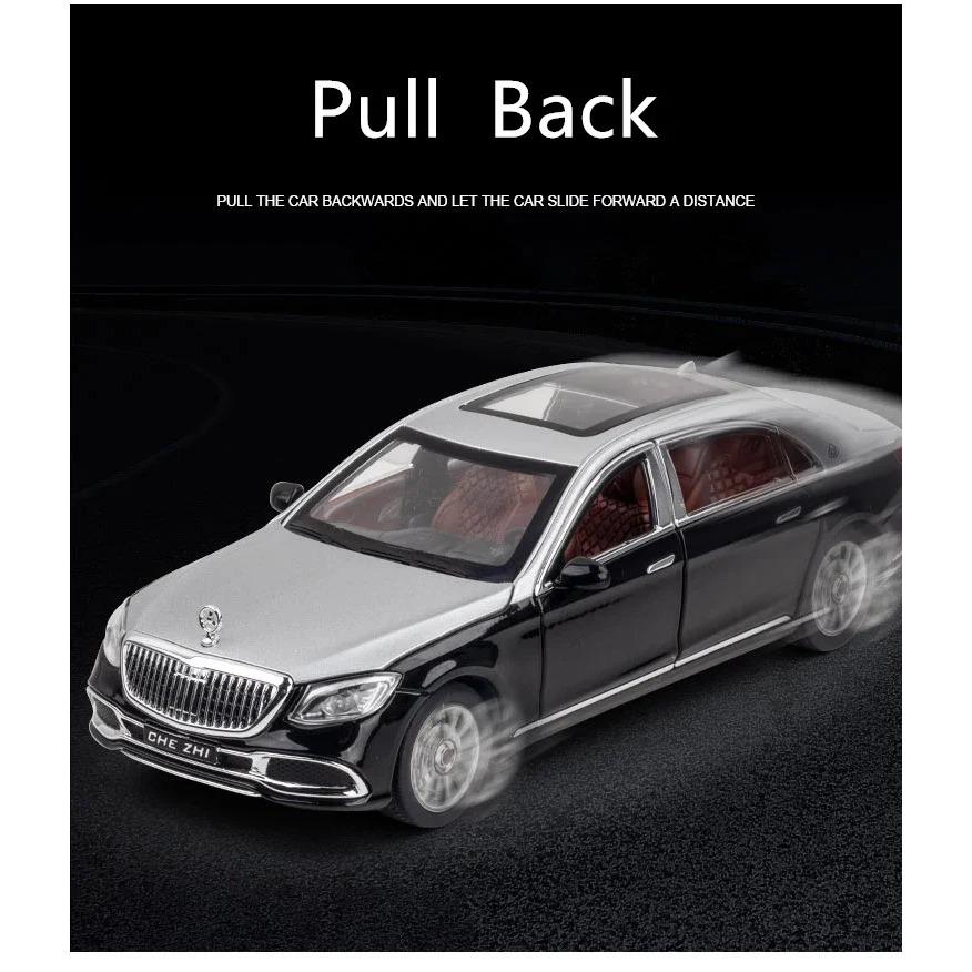 1/24 Benz Maybach S600 Legering Metall Bilmodell Formgjutna Metall Leksaksfordon Bilmodell Hög Simulering Ljud och Ljus Leksak för Barn Gåva