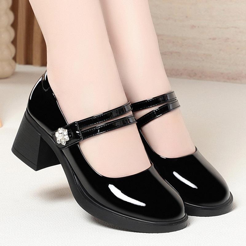 

5,5 см Винтажный британский стиль Неглубокий вырез Средний блочный каблук Мэри Джейн Женская обувь Тренд 2025 Весна Яркая кожаная обувь Офис 41