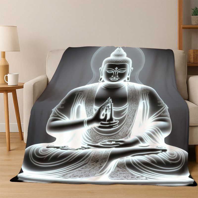 Buddha Shakyamuni Faith Cartoon Flannel Blanket Soft Warm Throw Blanket for Bedroom Living Room Bed Travel Camping Picnic Gift