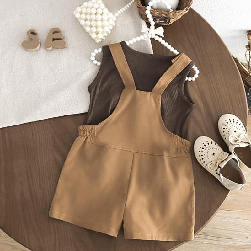 Girls' Round Neck Overalls Short Sleeved Set Infants Young Children Summer Thin Design