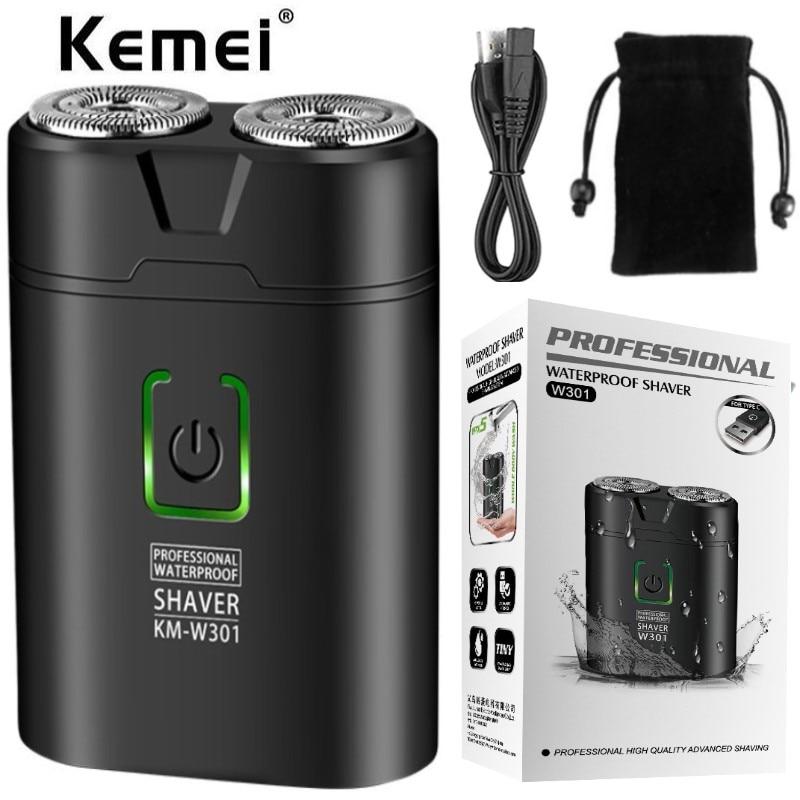 

Kemei KM-W301 Мини Карманные Электробритвы Водонепроницаемые Влажное Сухое Бритье 2 Лезвия Головки USB Аккумуляторная Бритва Для Бороды Бритва для Мужчин