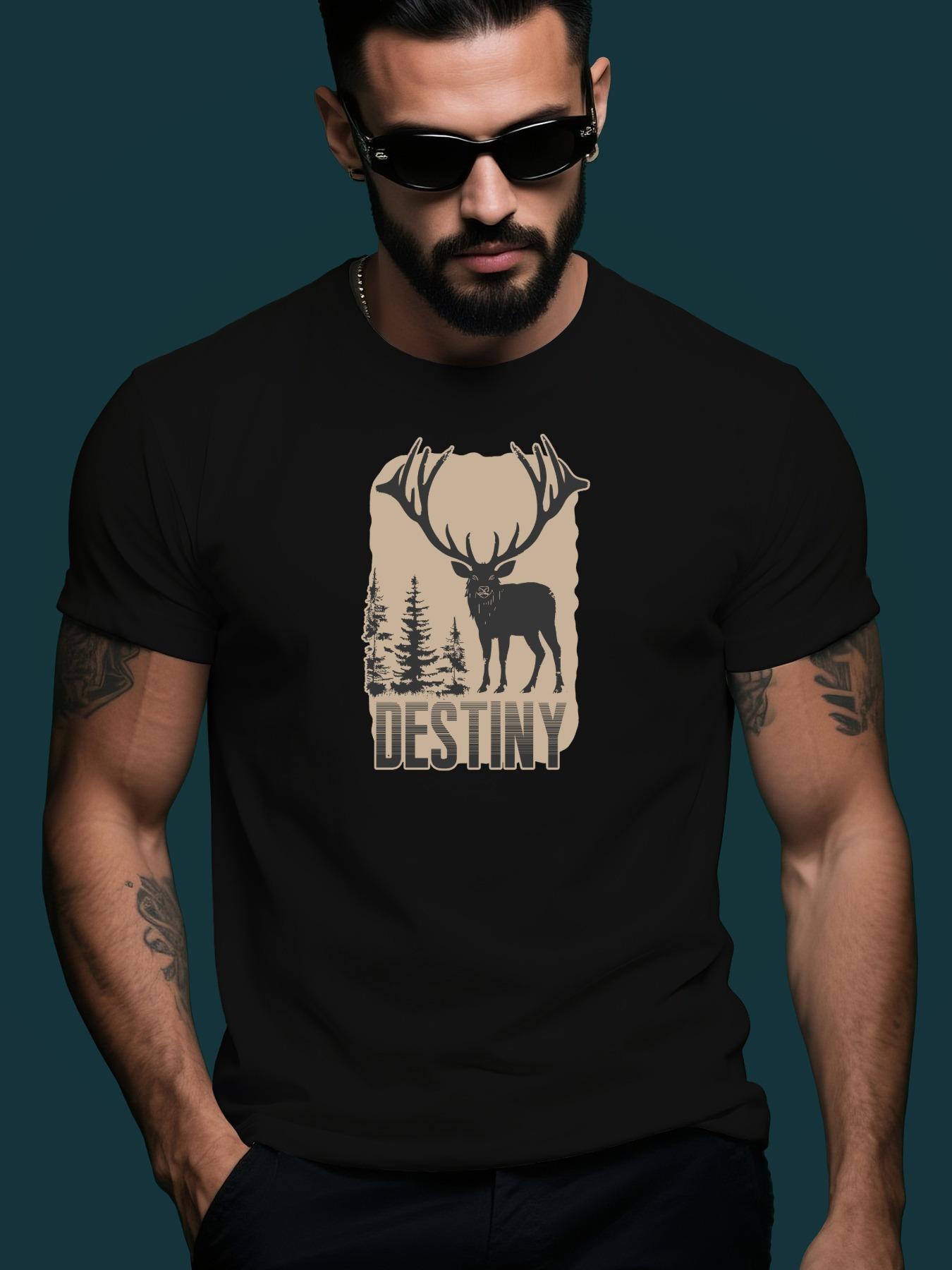 Trendy Streetwear Elk Print Short Sleeve Round Neck Tshir... S