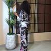 European and American large size fashion long-sleeved V-neck printing new women's shirt casual trousers African foreign loose suit